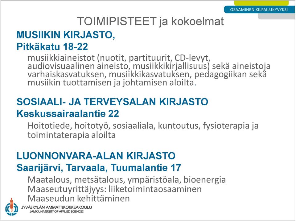 SOSIAALI- JA TERVEYSALAN KIRJASTO Keskussairaalantie 22 Hoitotiede, hoitotyö, sosiaaliala, kuntoutus, fysioterapia ja toimintaterapia aloilta