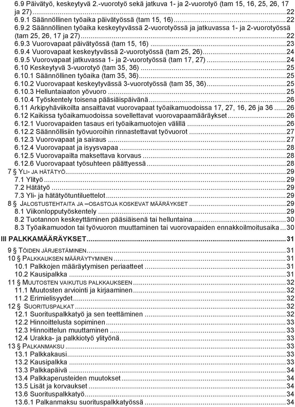 .. 25 6.10.1 Säännöllinen työaika (tam 35, 36)... 25 6.10.2 Vuorovapaat keskeytyvässä 3-vuorotyössä (tam 35, 36)... 25 6.10.3 Helluntaiaaton yövuoro... 25 6.10.4 Työskentely toisena pääsiäispäivänä.