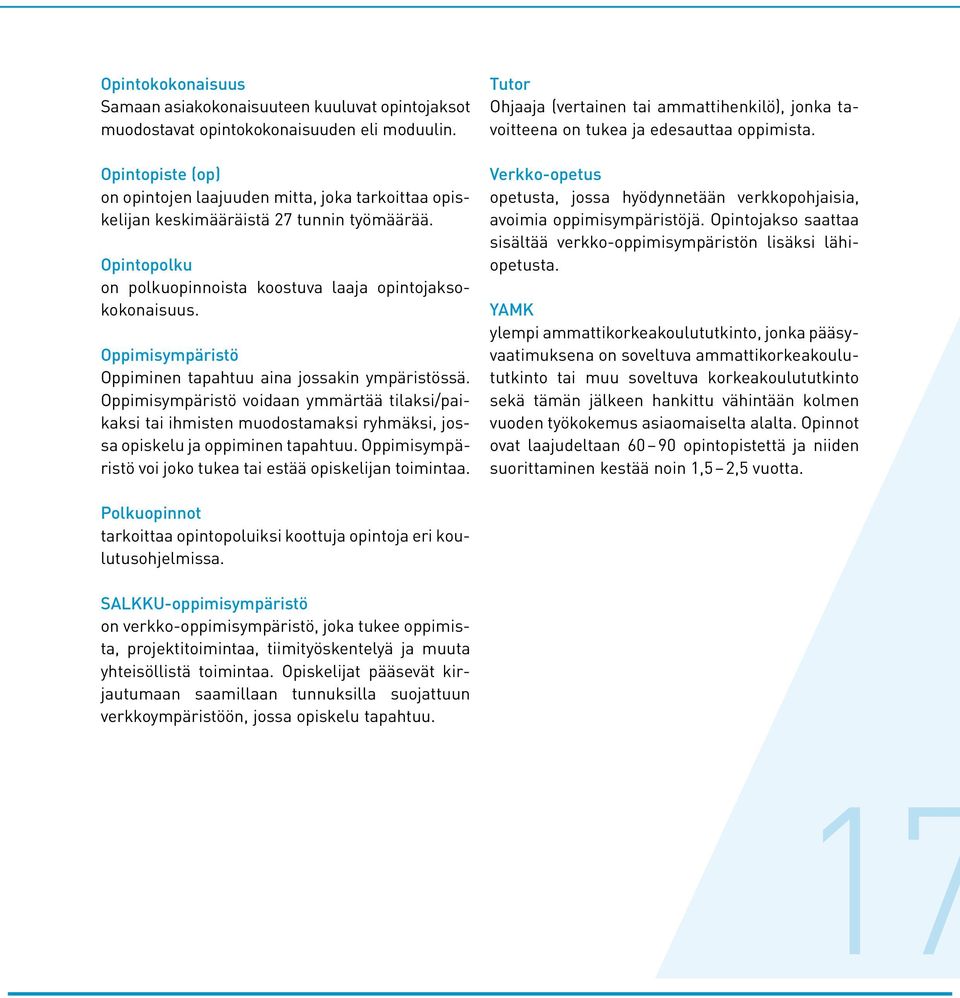 Oppimisympäristö Oppiminen tapahtuu aina jossakin ympäristössä. Oppimisympäristö voidaan ymmärtää tilaksi/paikaksi tai ihmisten muodostamaksi ryhmäksi, jossa opiskelu ja oppiminen tapahtuu.