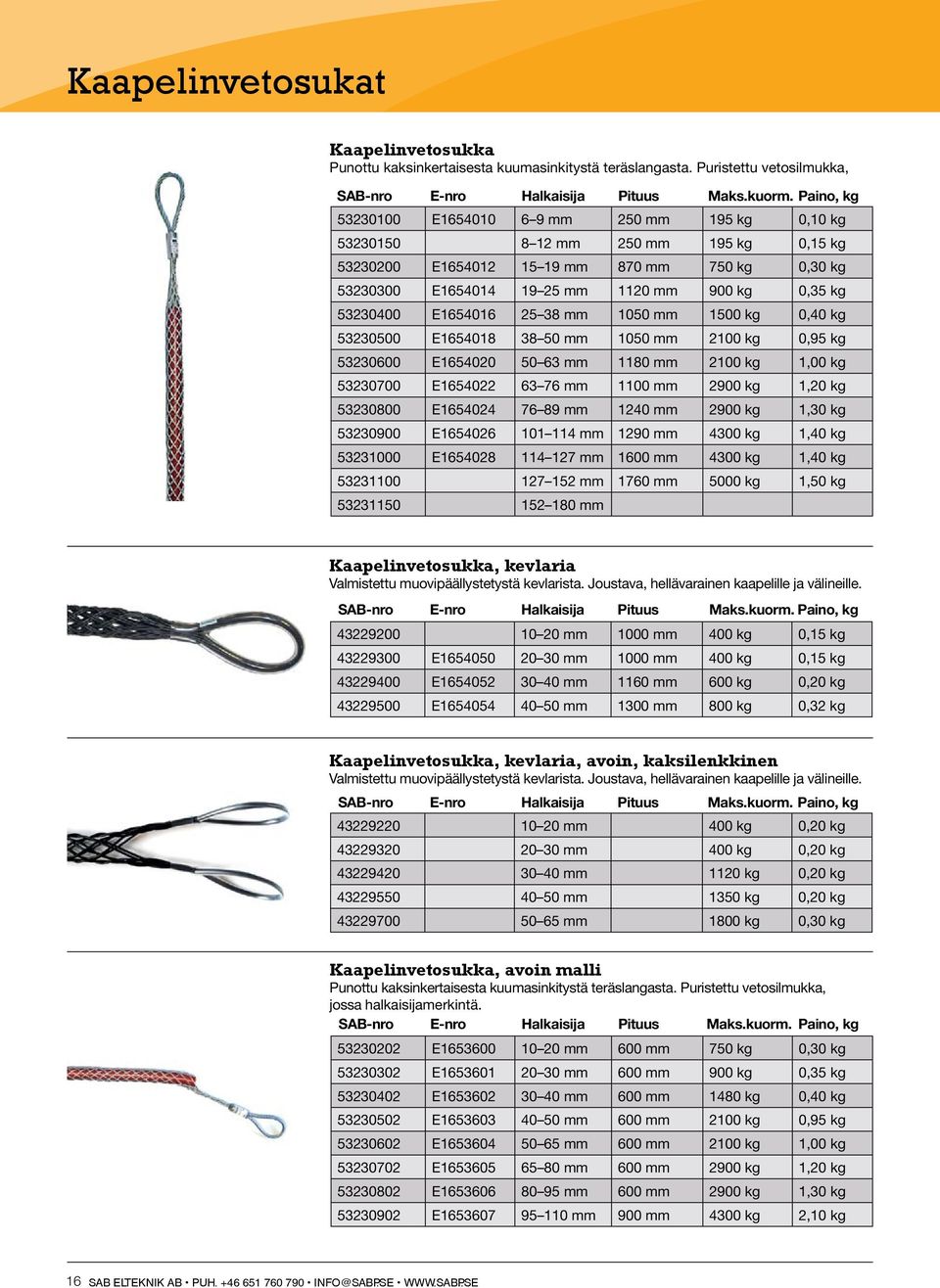 53230400 E1654016 25 38 mm 1050 mm 1500 kg 0,40 kg 53230500 E1654018 38 50 mm 1050 mm 2100 kg 0,95 kg 53230600 E1654020 50 63 mm 1180 mm 2100 kg 1,00 kg 53230700 E1654022 63 76 mm 1100 mm 2900 kg