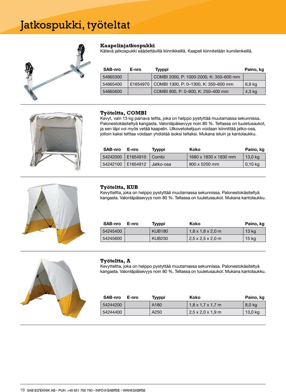 Työteltta, COMBI Kevyt, vain 13 kg painava teltta, joka on helppo pystyttää muutamassa sekunnissa. Palonestokäsiteltyä kangasta. Valonläpäisevyys noin 80 %.