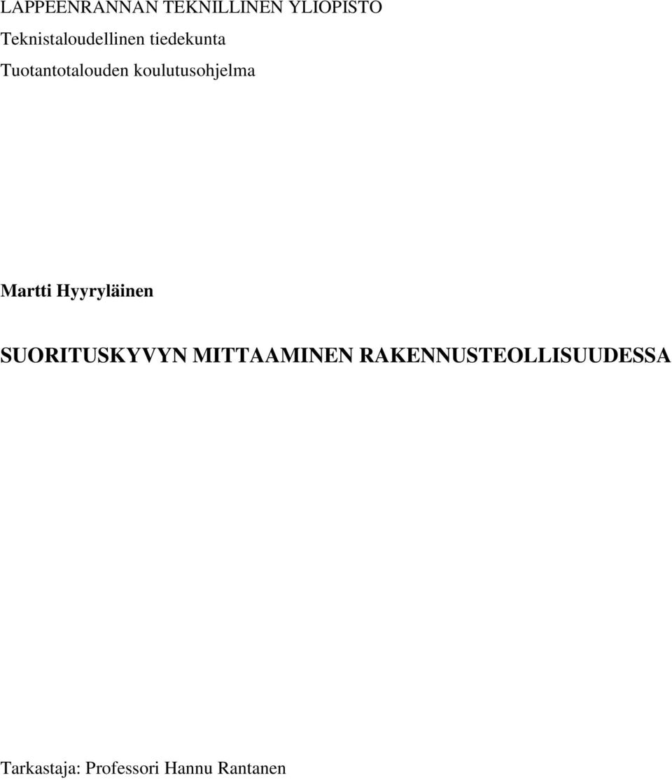 koulutusohjelma Martti Hyyryläinen SUORITUSKYVYN