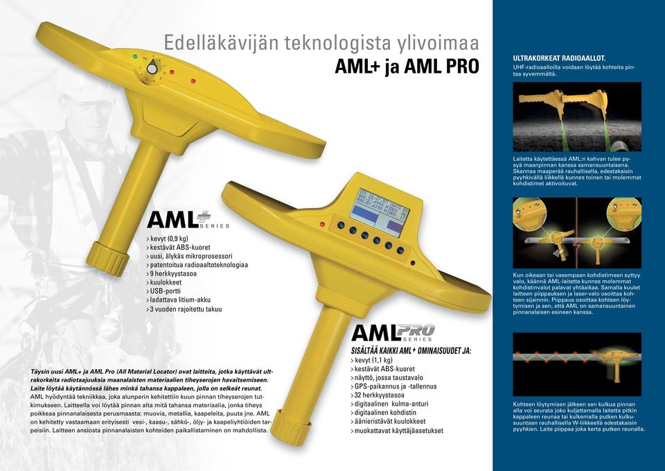 Skannaa maaperää rauhallisella, edestakaisin pyyhkivällä liikkellä kunnes toinen tai molemmat kohdistimet aktivoituvat.