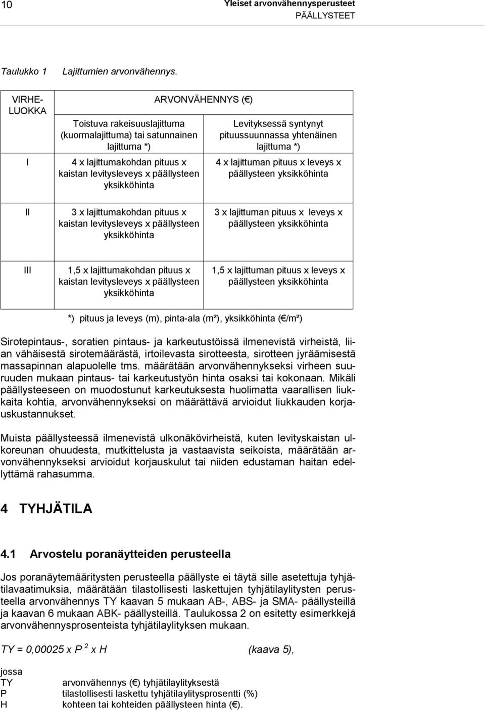 syntynyt pituussuunnassa yhtenäinen lajittuma *) 4 x lajittuman pituus x leveys x päällysteen yksikköhinta II 3 x lajittumakohdan pituus x kaistan levitysleveys x päällysteen yksikköhinta 3 x