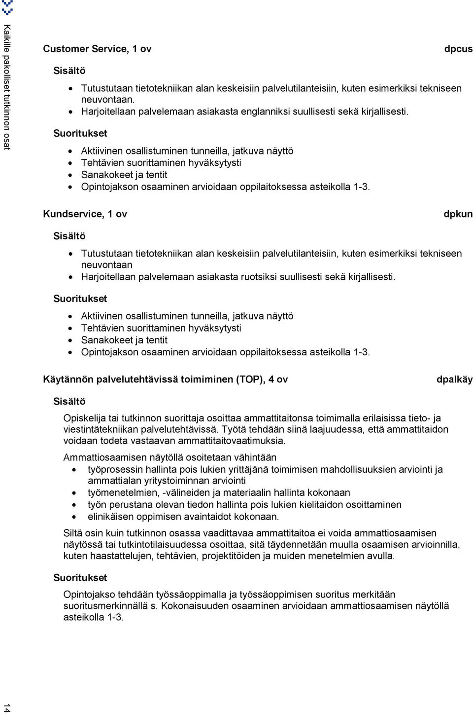 Aktiivinen osallistuminen tunneilla, jatkuva näyttö Tehtävien suorittaminen hyväksytysti Sanakokeet ja tentit Opintojakson osaaminen arvioidaan oppilaitoksessa asteikolla 1-3.