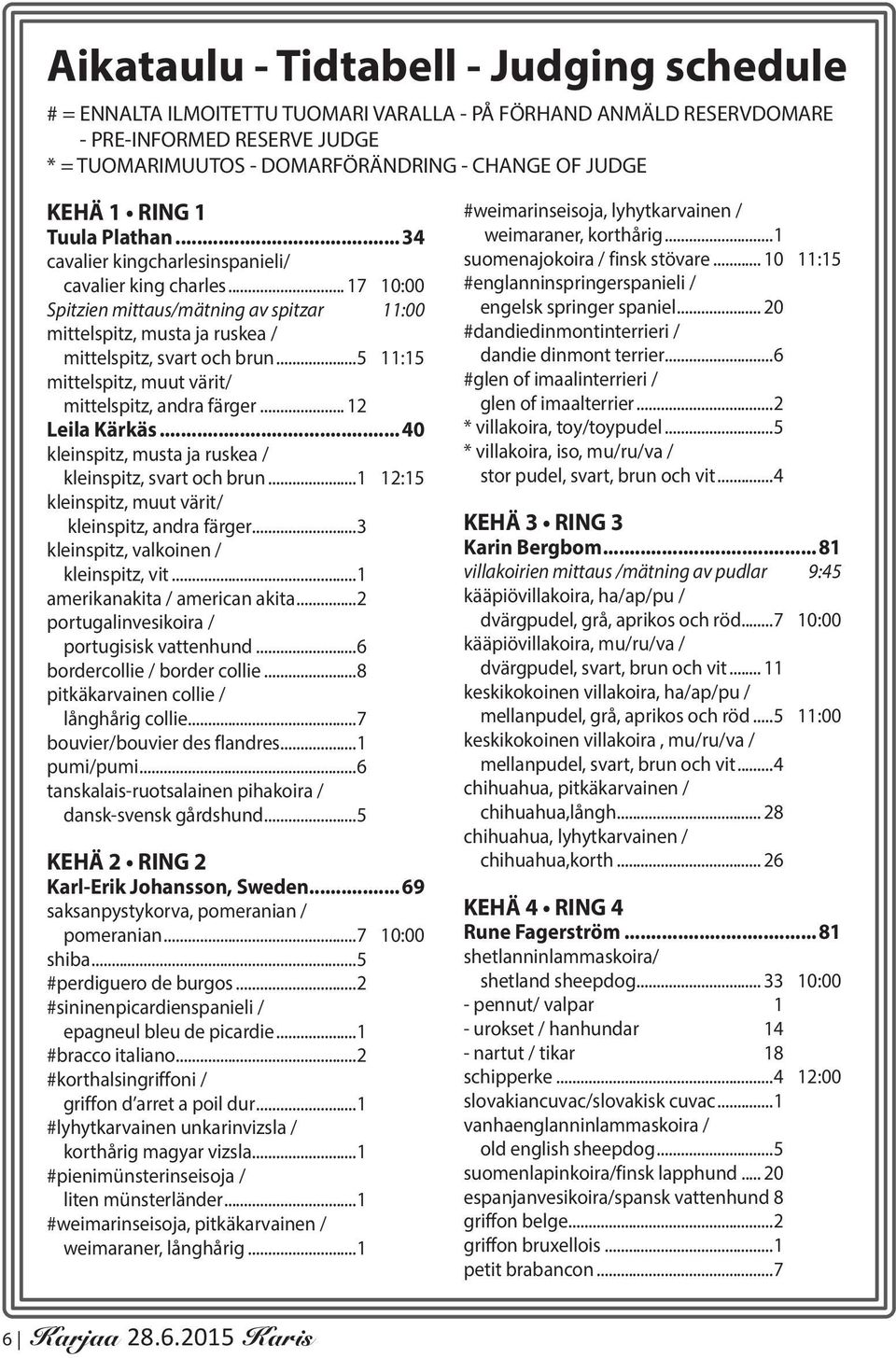 ..5 11:15 mittelspitz, muut värit/ mittelspitz, andra färger... 12 Leila Kärkäs...40 kleinspitz, musta ja ruskea / kleinspitz, svart och brun...1 12:15 kleinspitz, muut värit/ kleinspitz, andra färger.