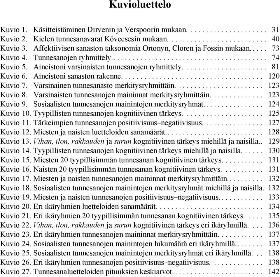 Aineistoni varsinaisten tunnesanojen ryhmittely...................... 81 Kuvio 6. Aineistoni sanaston rakenne..................................... 120 Kuvio 7.