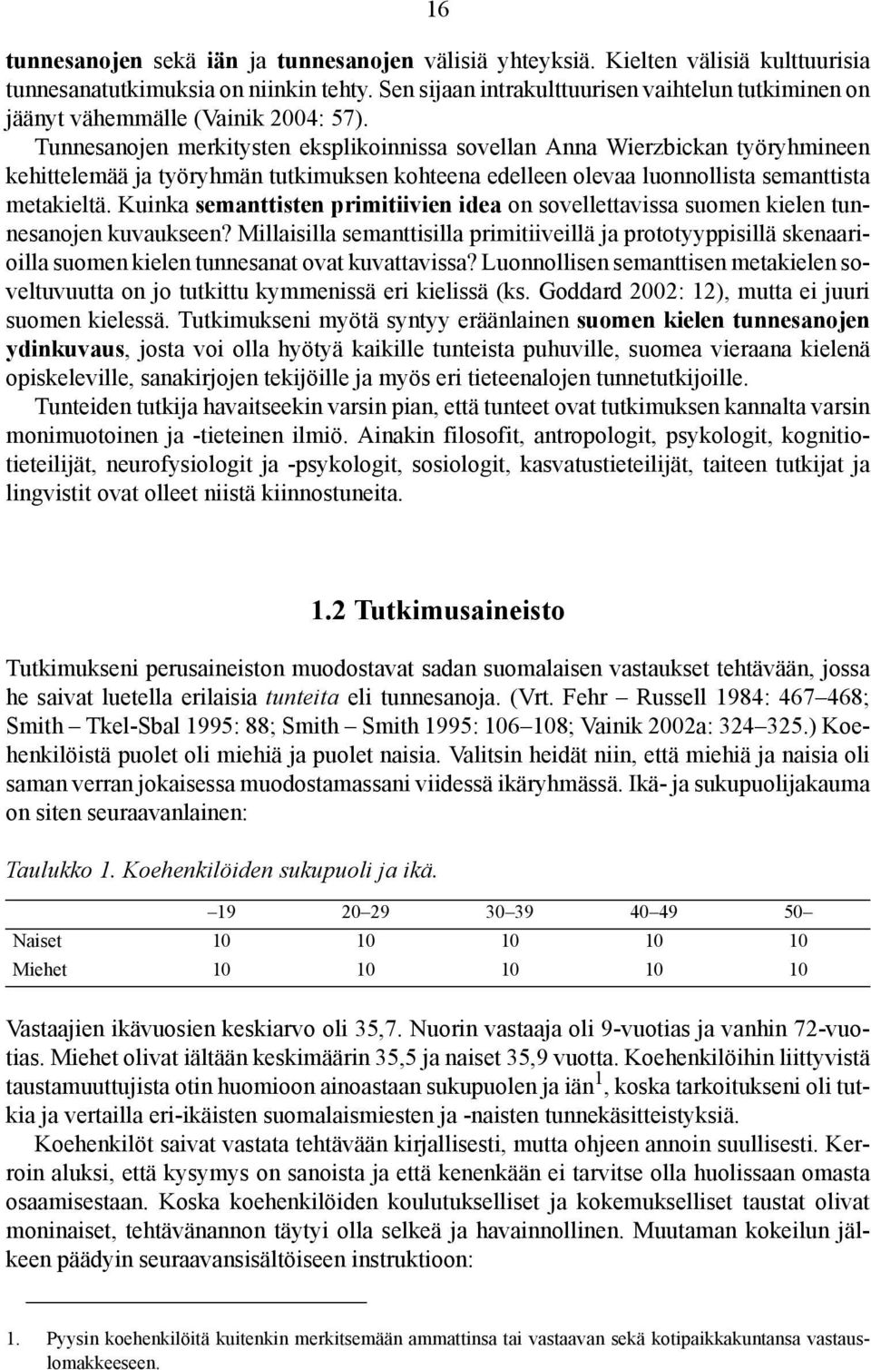 Tunnesanojen merkitysten eksplikoinnissa sovellan Anna Wierzbickan työryhmineen kehittelemää ja työryhmän tutkimuksen kohteena edelleen olevaa luonnollista semanttista metakieltä.