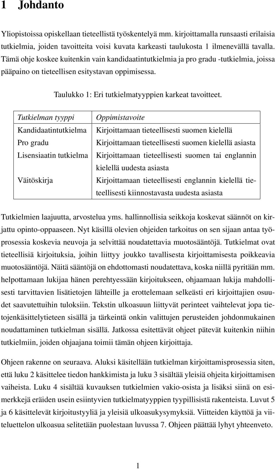 Tutkielman tyyppi Kandidaatintutkielma Pro gradu Lisensiaatin tutkielma Väitöskirja Oppimistavoite Kirjoittamaan tieteellisesti suomen kielellä Kirjoittamaan tieteellisesti suomen kielellä asiasta