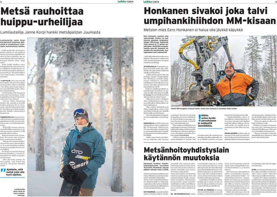 Metsässä on hyvä rauhoittua, kun on aivan hiljaista eikä kuule kuin korkeintaan eläinten ääniä, Korpi mietti. Korpi hankki itselleen oman metsäpalstan Kuusamon Juumasta.