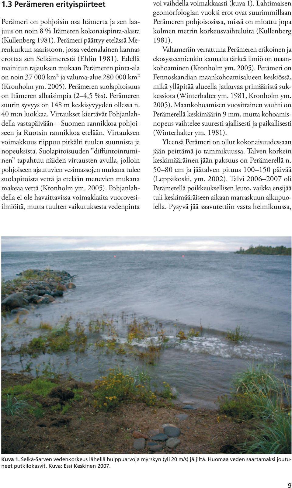 Edellä mainitun rajauksen mukaan Perämeren pinta-ala on noin 37 000 km² ja valuma-alue 280 000 km² (Kronholm ym. 2005). Perämeren suolapitoisuus on Itämeren alhaisimpia (2 4,5 ).
