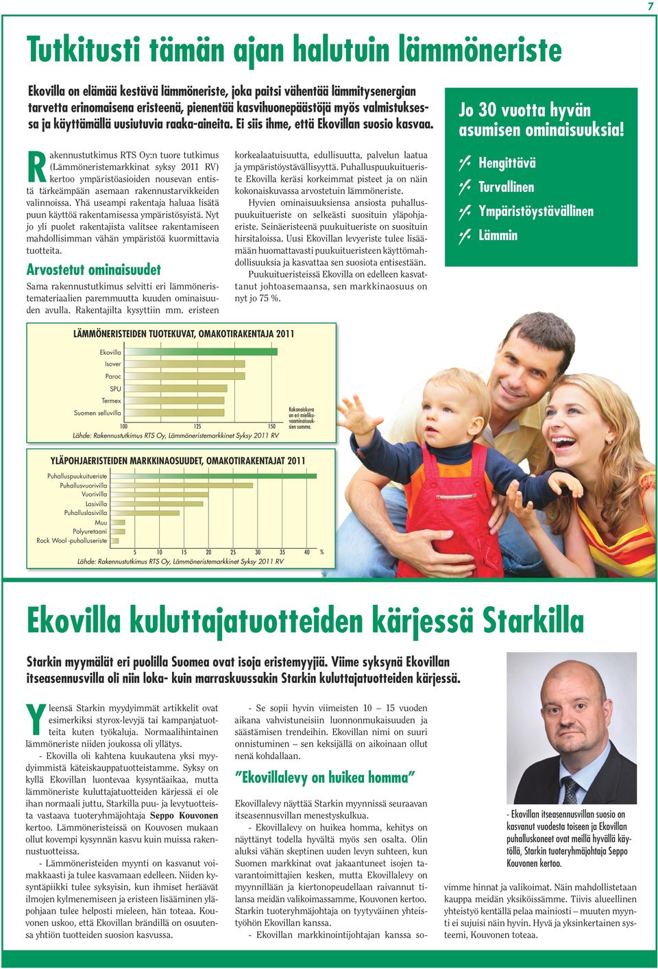 Rakennustutkimus RTS Oy:n tuore tutkimus (Lämmöneristemarkkinat syksy 2011 RV) kertoo ympäristöasioiden nousevan entistä tärkeämpään asemaan rakennustarvikkeiden valinnoissa.