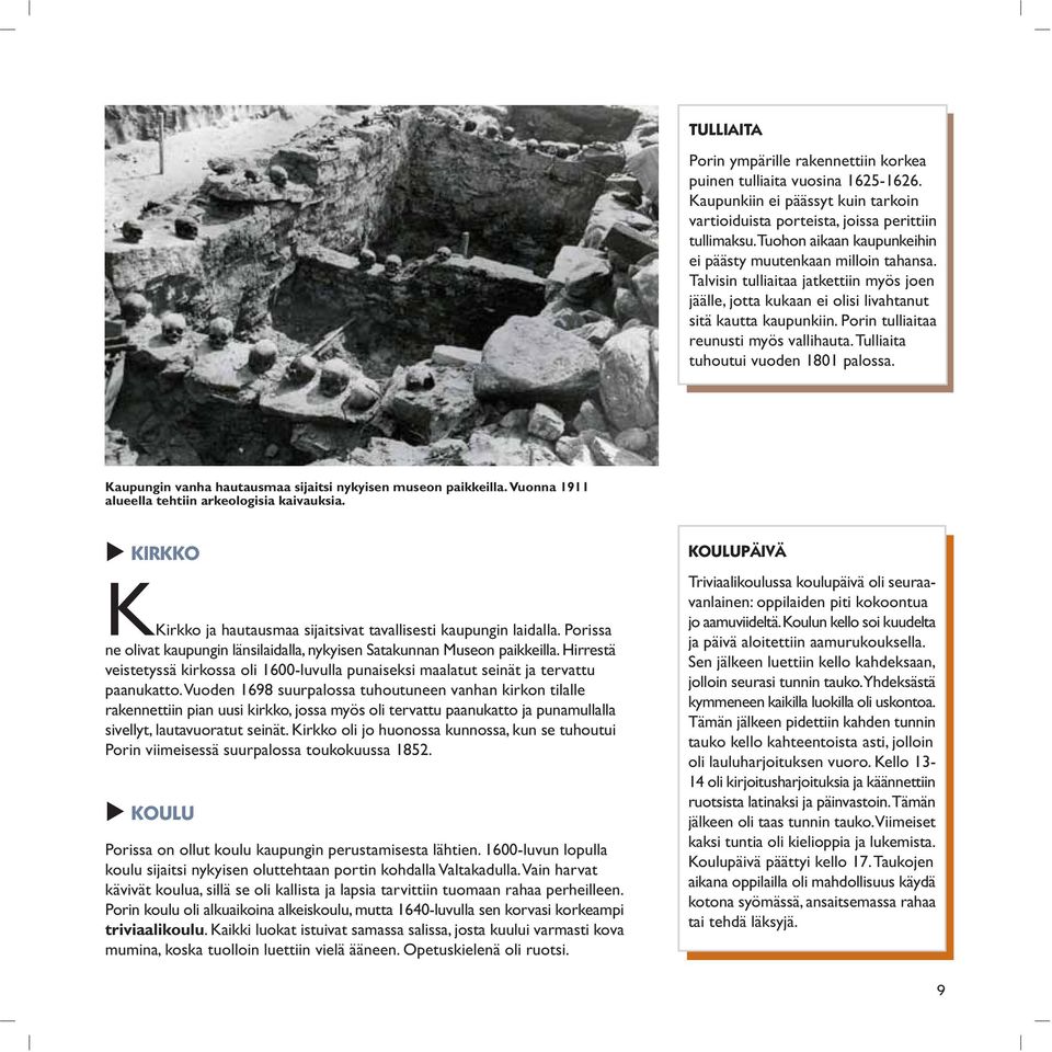 Porin tulliaitaa reunusti myös vallihauta. Tulliaita tuhoutui vuoden 1801 palossa. Kaupungin vanha hautausmaa sijaitsi nykyisen museon paikkeilla. Vuonna 1911 alueella tehtiin arkeologisia kaivauksia.