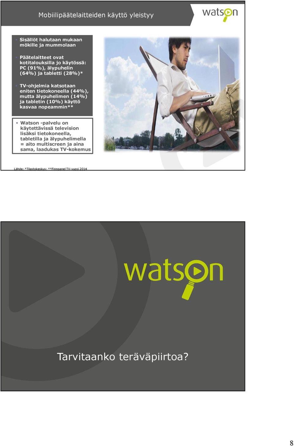 ja tabletin (10%) käyttö kasvaa nopeammin** Watson -palvelu on käytettävissä television lisäksi tietokoneella, tabletilla ja