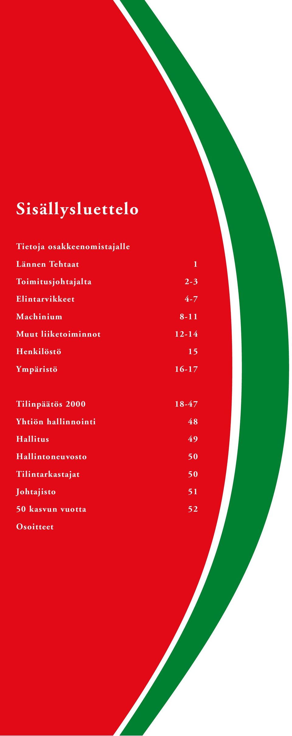 8-11 12-14 15 16-17 Tilinpäätös 2000 Yhtiön hallinnointi Hallitus