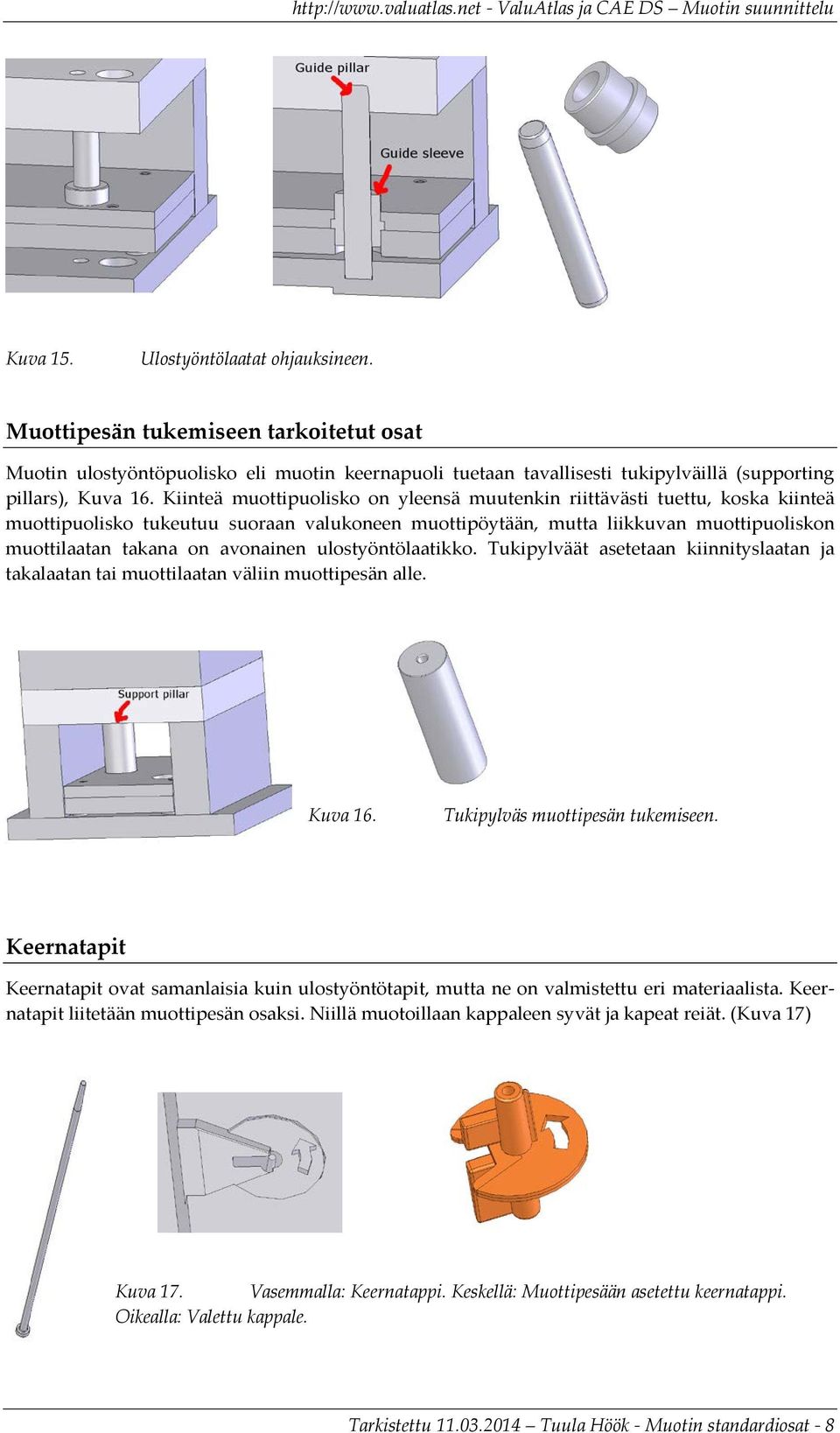 avonainen ulostyöntölaatikko. Tukipylväät asetetaan kiinnityslaatan ja takalaatan tai muottilaatan väliin muottipesän alle. Kuva 16. Tukipylväs muottipesän tukemiseen.