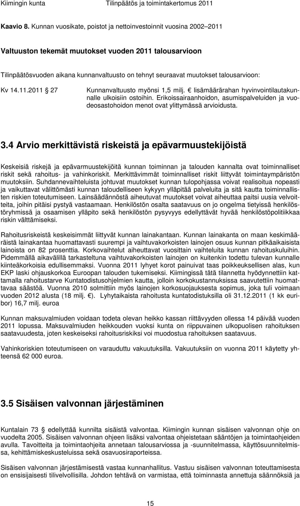 talousarvioon: Kv 14.11.2011 27 Kunnanvaltuusto myönsi 1,5 milj. lisämäärärahan hyvinvointilautakunnalle ulkoisiin ostoihin.