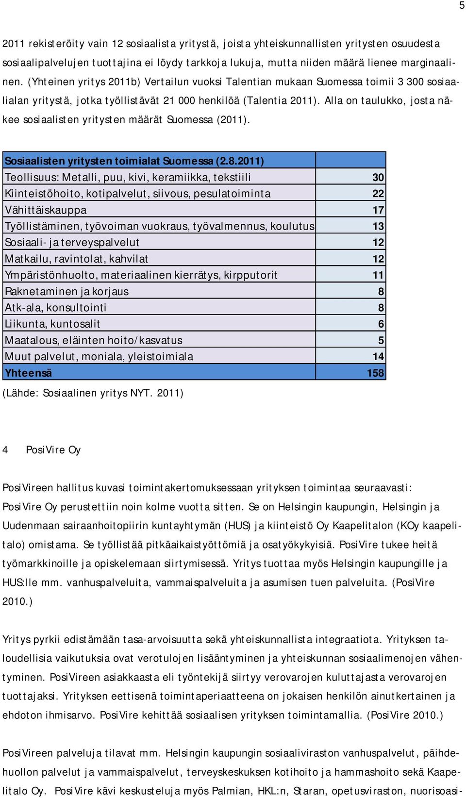 Alla on taulukko, josta näkee sosiaalisten yritysten määrät Suomessa (2011). Sosiaalisten yritysten toimialat Suomessa (2.8.