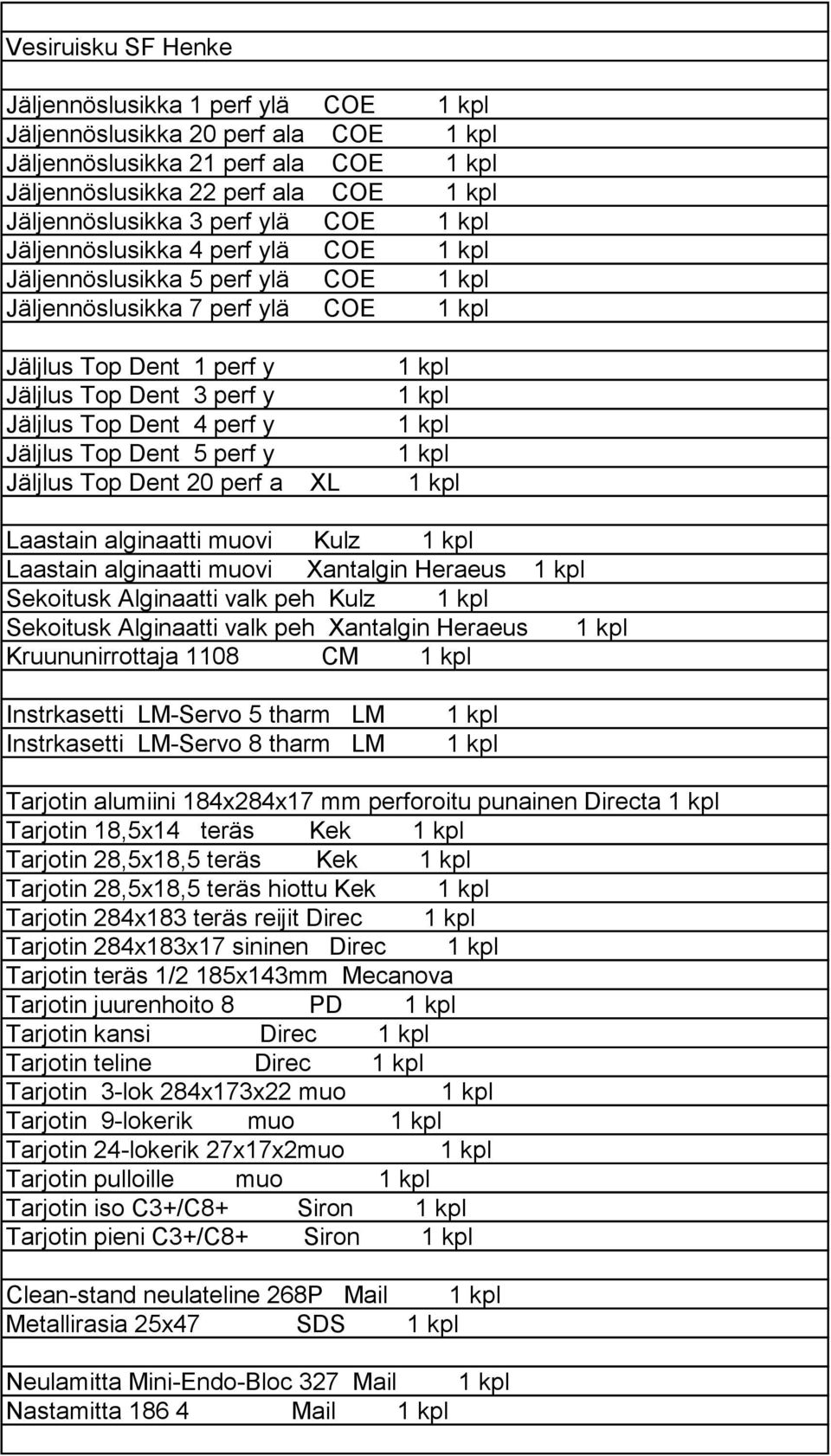 20 perf a XL Laastain alginaatti muovi Kulz Laastain alginaatti muovi Xantalgin Heraeus Sekoitusk Alginaatti valk peh Kulz Sekoitusk Alginaatti valk peh Xantalgin Heraeus Kruununirrottaja 1108 CM