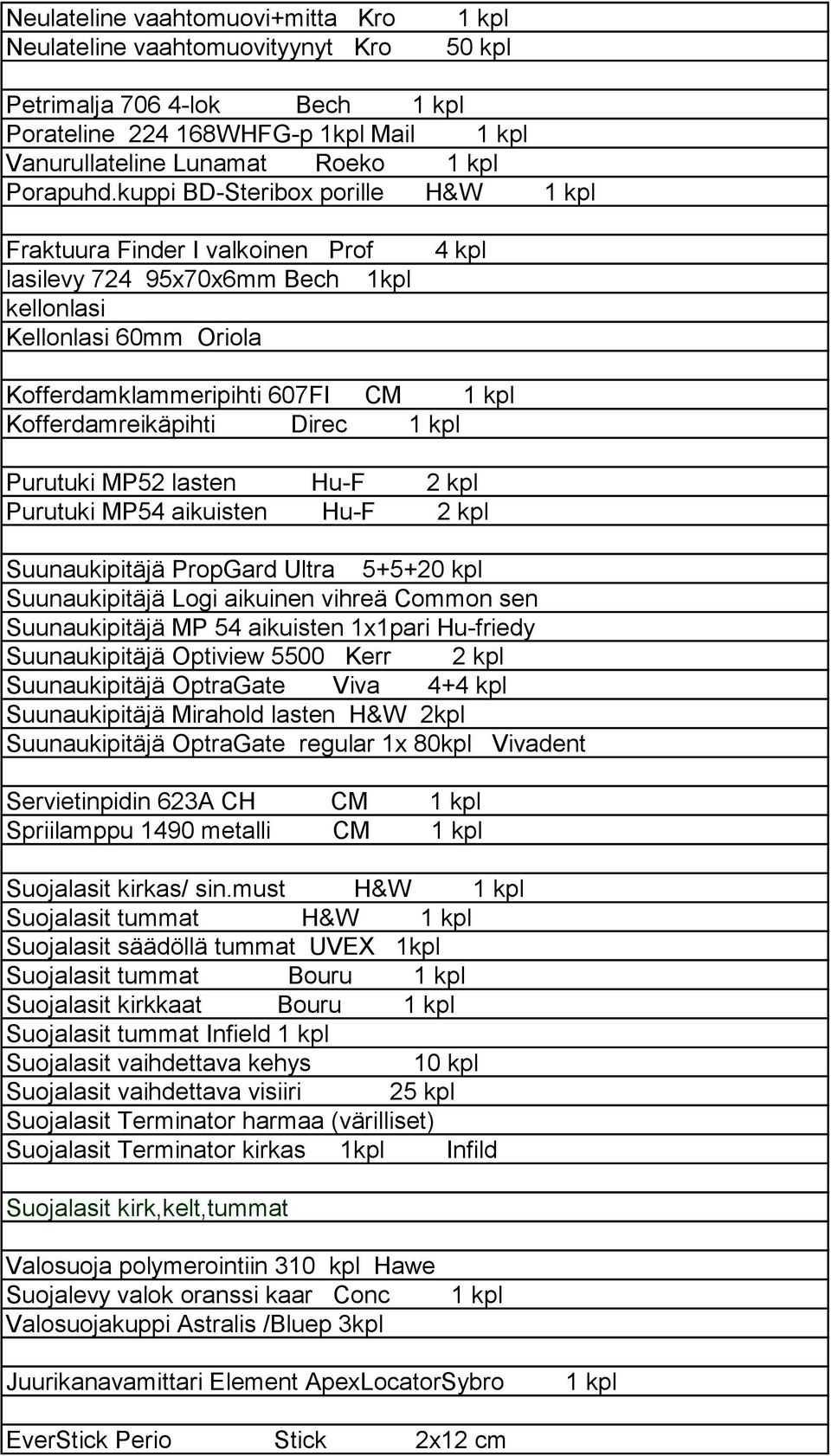 Purutuki MP52 lasten Hu-F 2 kpl Purutuki MP54 aikuisten Hu-F 2 kpl Suunaukipitäjä PropGard Ultra 5+5+20 kpl Suunaukipitäjä Logi aikuinen vihreä Common sen Suunaukipitäjä MP 54 aikuisten 1x1pari