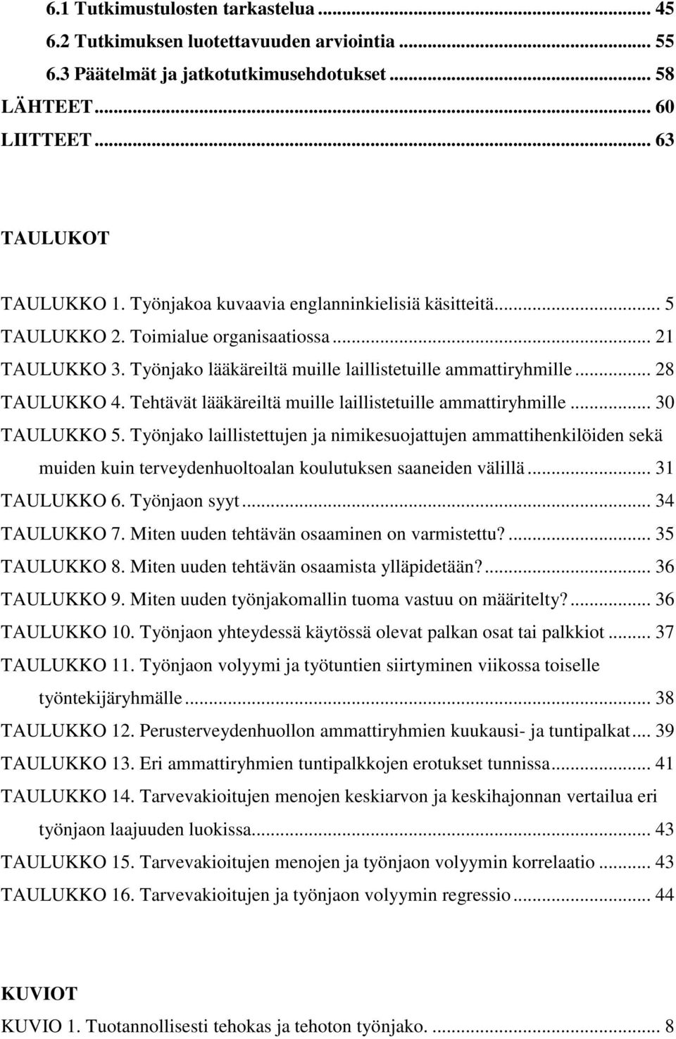 Tehtävät lääkäreiltä muille laillistetuille ammattiryhmille... 30 TAULUKKO 5.