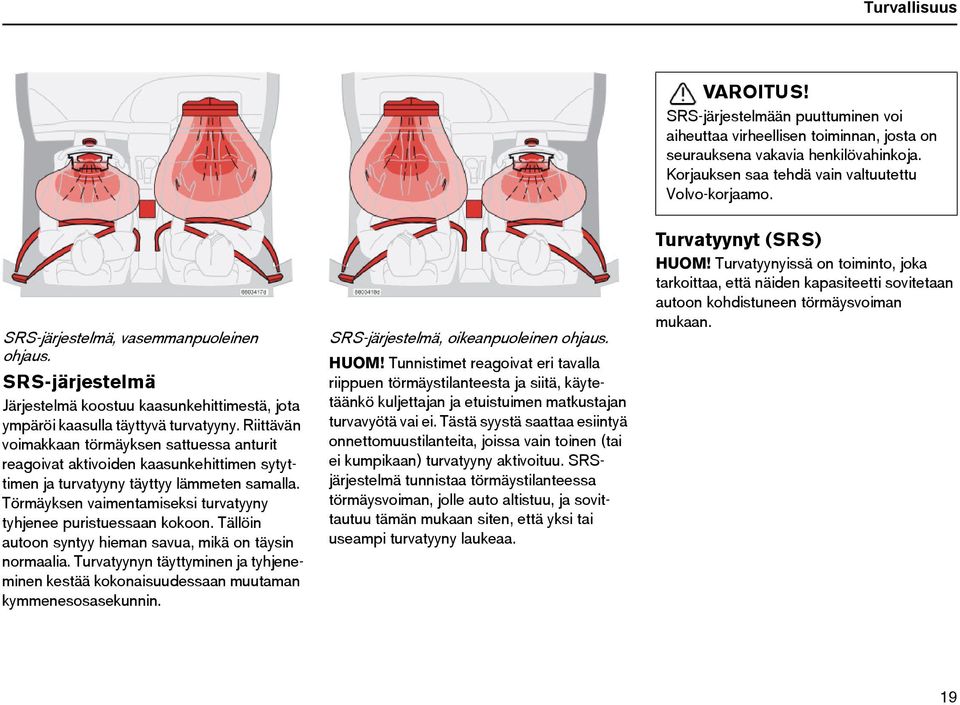 Riittävän voimakkaan törmäyksen sattuessa anturit reagoivat aktivoiden kaasunkehittimen sytyttimen ja turvatyyny täyttyy lämmeten samalla.