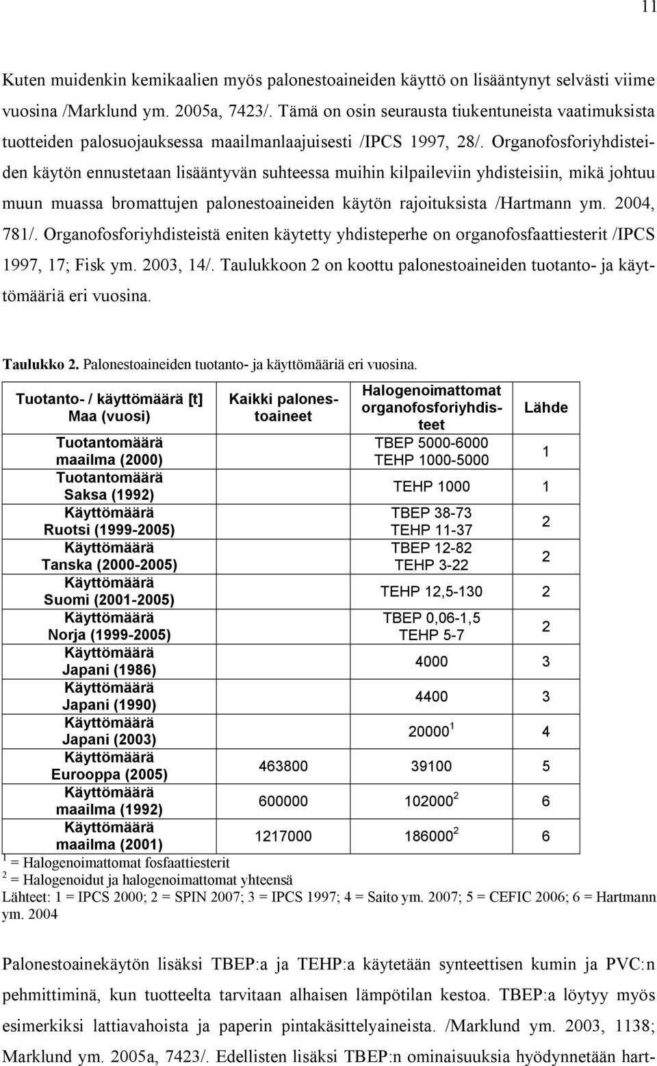 Organofosforiyhdisteiden käytön ennustetaan lisääntyvän suhteessa muihin kilpaileviin yhdisteisiin, mikä johtuu muun muassa bromattujen palonestoaineiden käytön rajoituksista /Hartmann ym. 2004, 781/.