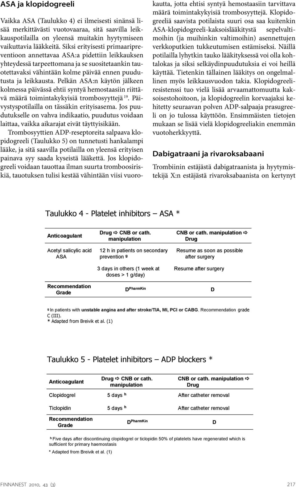 Pelkän ASA:n käytön jälkeen kolmessa päivässä ehtii syntyä hemostaasiin riittävä määrä toimintakykyisiä trombosyyttejä 19. Päivystyspotilailla on tässäkin erityisasema.