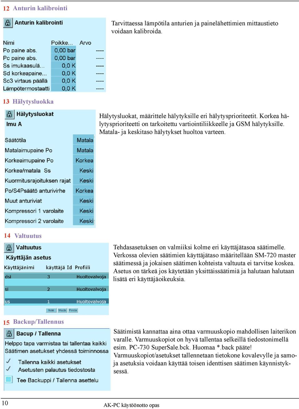 14 Valtuutus Tehdasasetuksen on valmiiksi kolme eri käyttäjätasoa säätimelle.