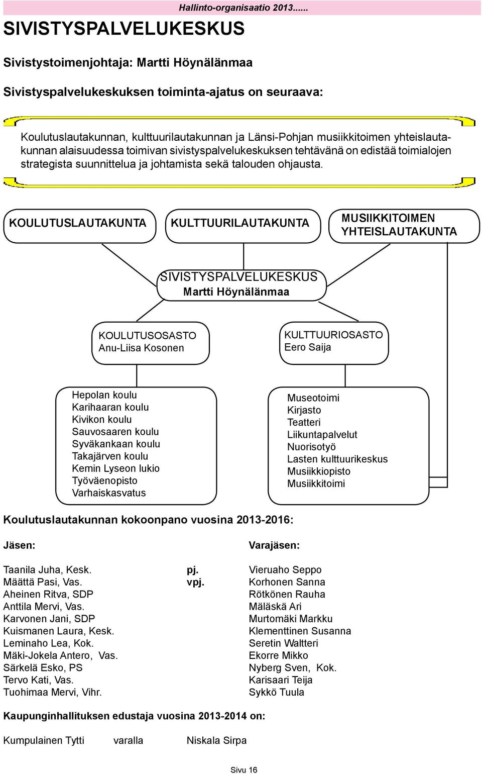 yhteislautakunnan alaisuudessa toimivan sivistyspalvelukeskuksen tehtävänä on edistää toimialojen strategista suunnittelua ja johtamista sekä talouden ohjausta.