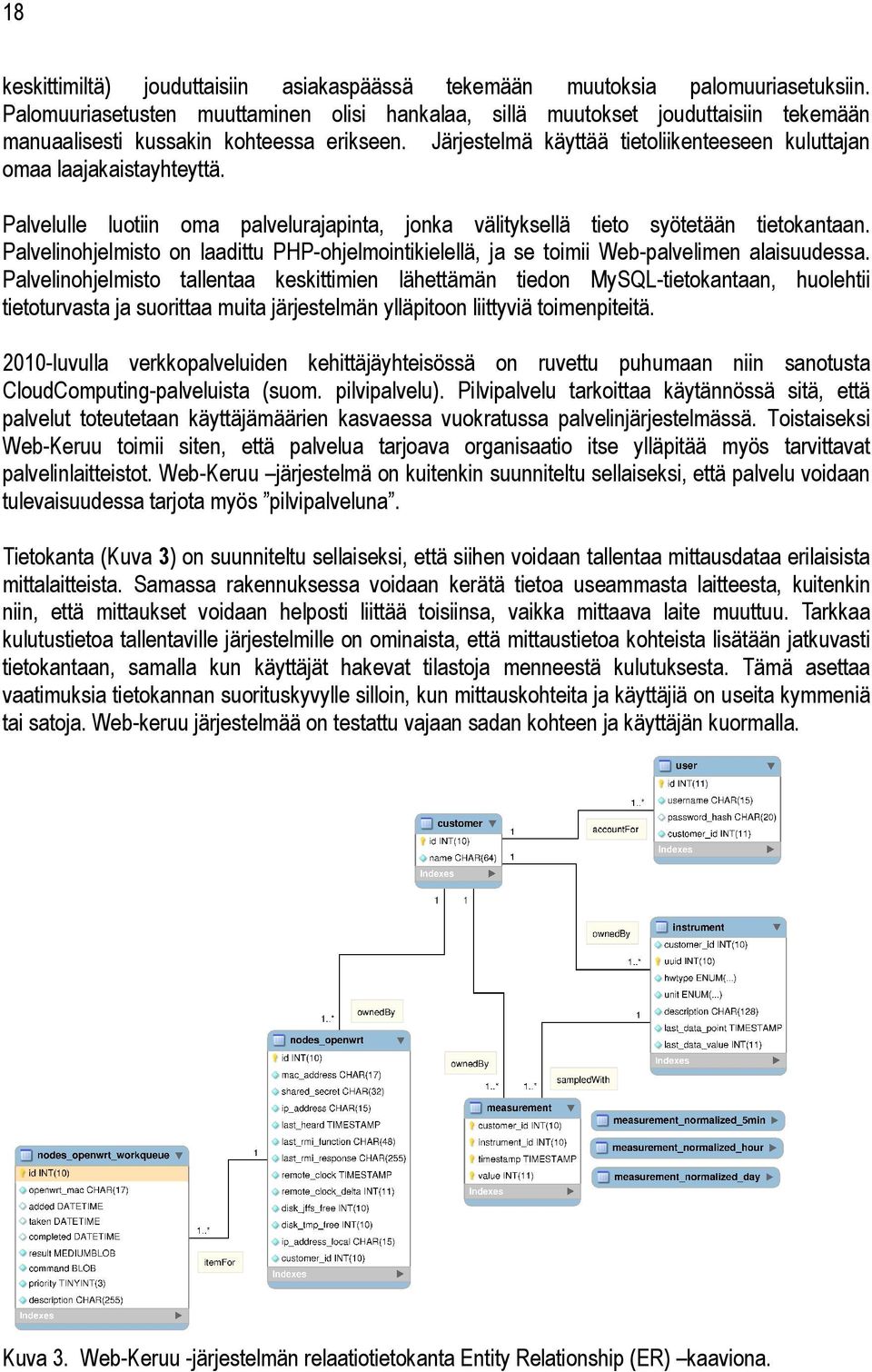 Järjestelmä käyttää tietoliikenteeseen kuluttajan omaa laajakaistayhteyttä. Palvelulle luotiin oma palvelurajapinta, jonka välityksellä tieto syötetään tietokantaan.