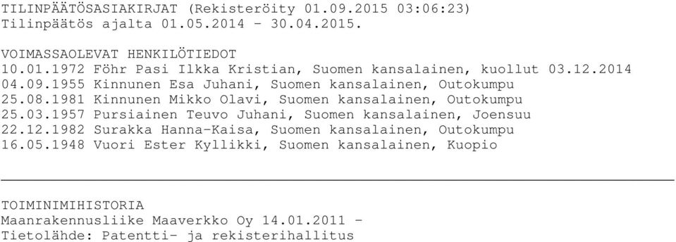 1957 Pursiainen Teuvo Juhani, Suomen kansalainen, Joensuu 22.12.1982 Surakka Hanna-Kaisa, Suomen kansalainen, Outokumpu 16.05.