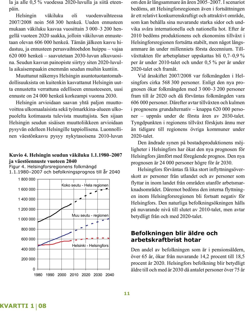 Tämän jälkeen kasvu hidastuu, ja ennusteen perusvaihtoehdon huippu vajaa 620 000 henkeä saavutetaan 2030-luvun alkuvuosina.