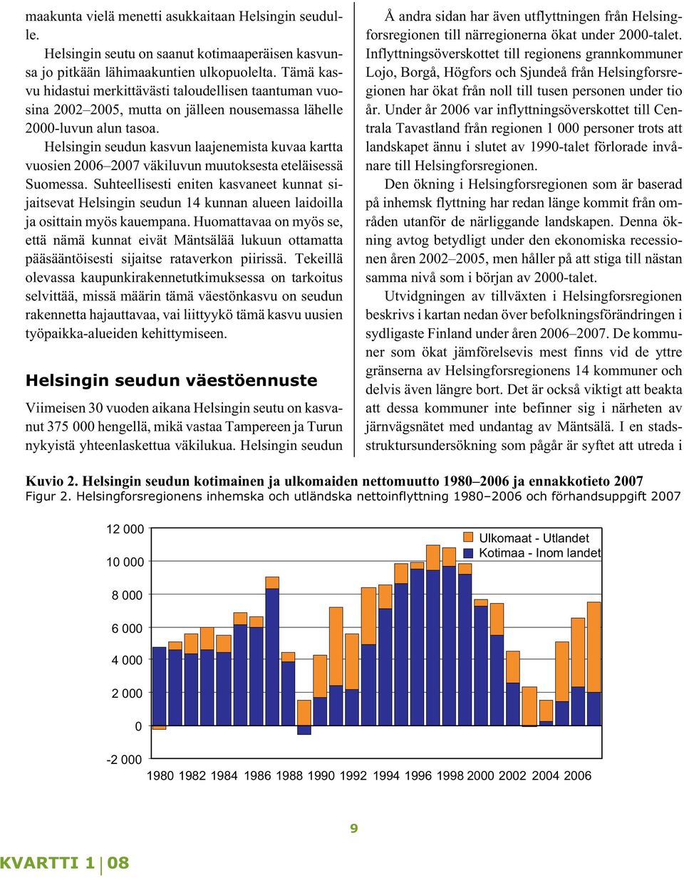 Helsingin seudun kasvun laajenemista kuvaa kartta vuosien 2006 2007 väkiluvun muutoksesta eteläisessä Suomessa.