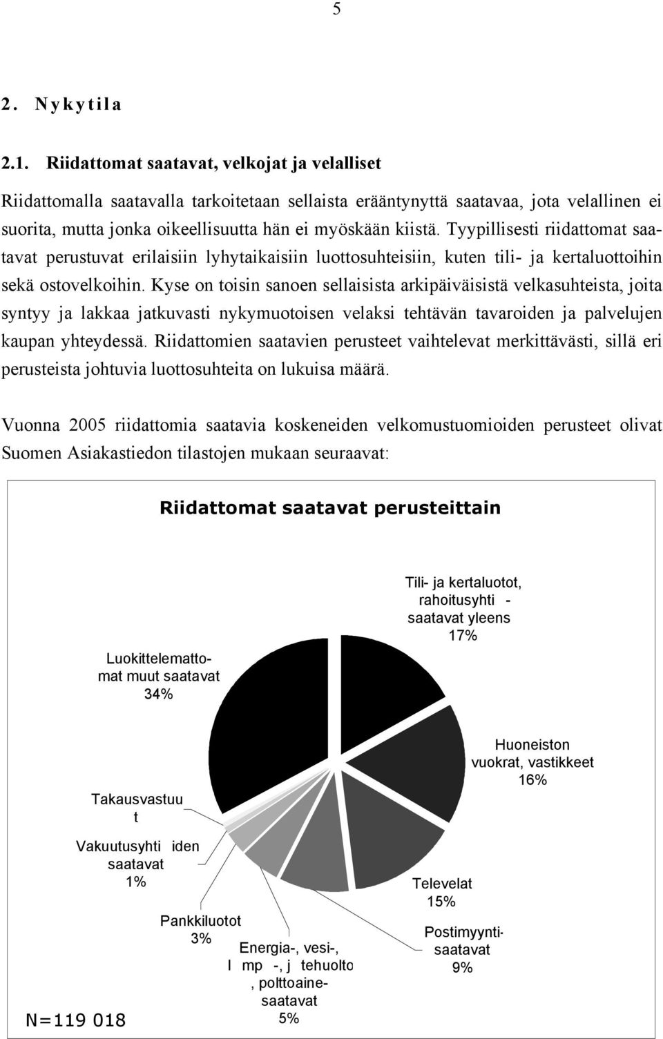 Tyypillisesti riidattomat saatavat perustuvat erilaisiin lyhytaikaisiin luottosuhteisiin, kuten tili- ja kertaluottoihin sekä ostovelkoihin.