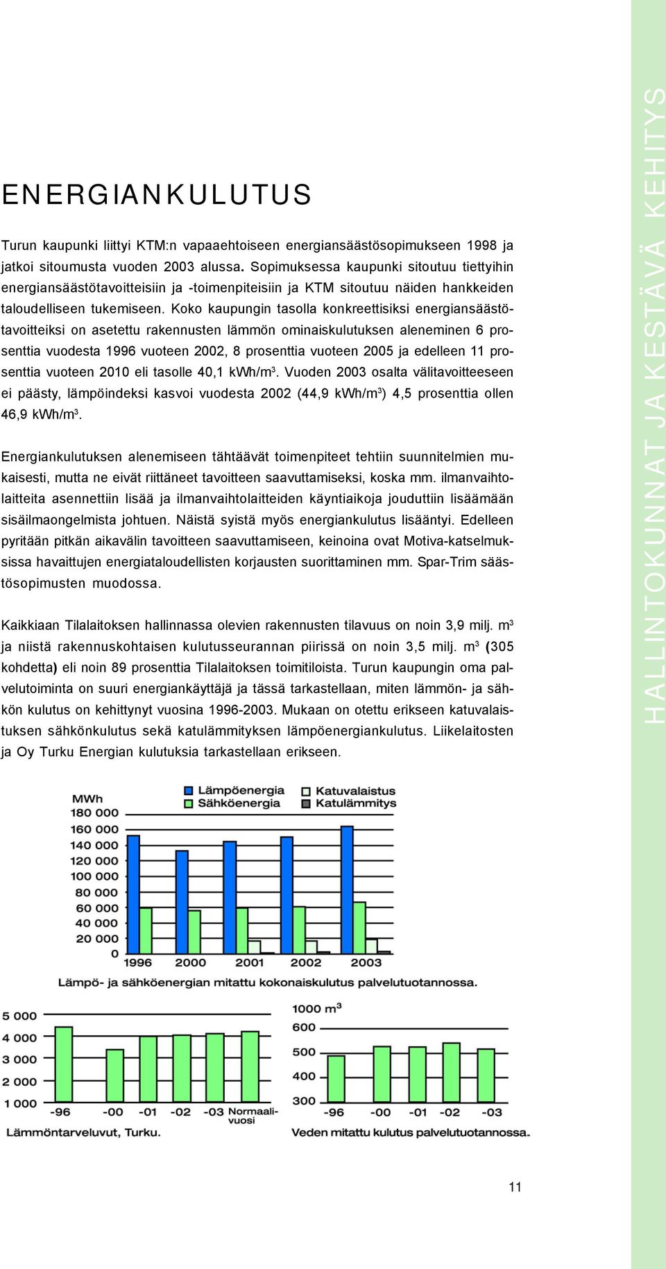 Koko kaupungin tasolla konkreettisiksi energiansäästötavoitteiksi on asetettu rakennusten lämmön ominaiskulutuksen aleneminen 6 prosenttia vuodesta 1996 vuoteen 2002, 8 prosenttia vuoteen 2005 ja