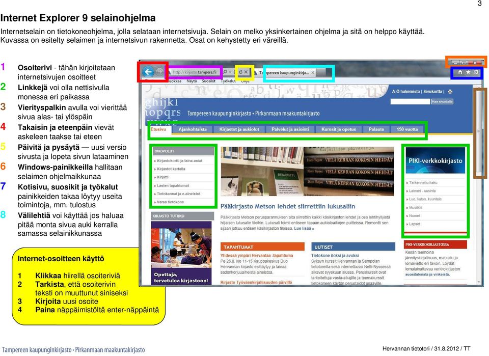 3 1 Osoiterivi - tähän kirjoitetaan internetsivujen osoitteet 2 Linkkejä voi olla nettisivulla monessa eri paikassa 3 Vierityspalkin avulla voi vierittää sivua alas- tai ylöspäin 4 Takaisin ja