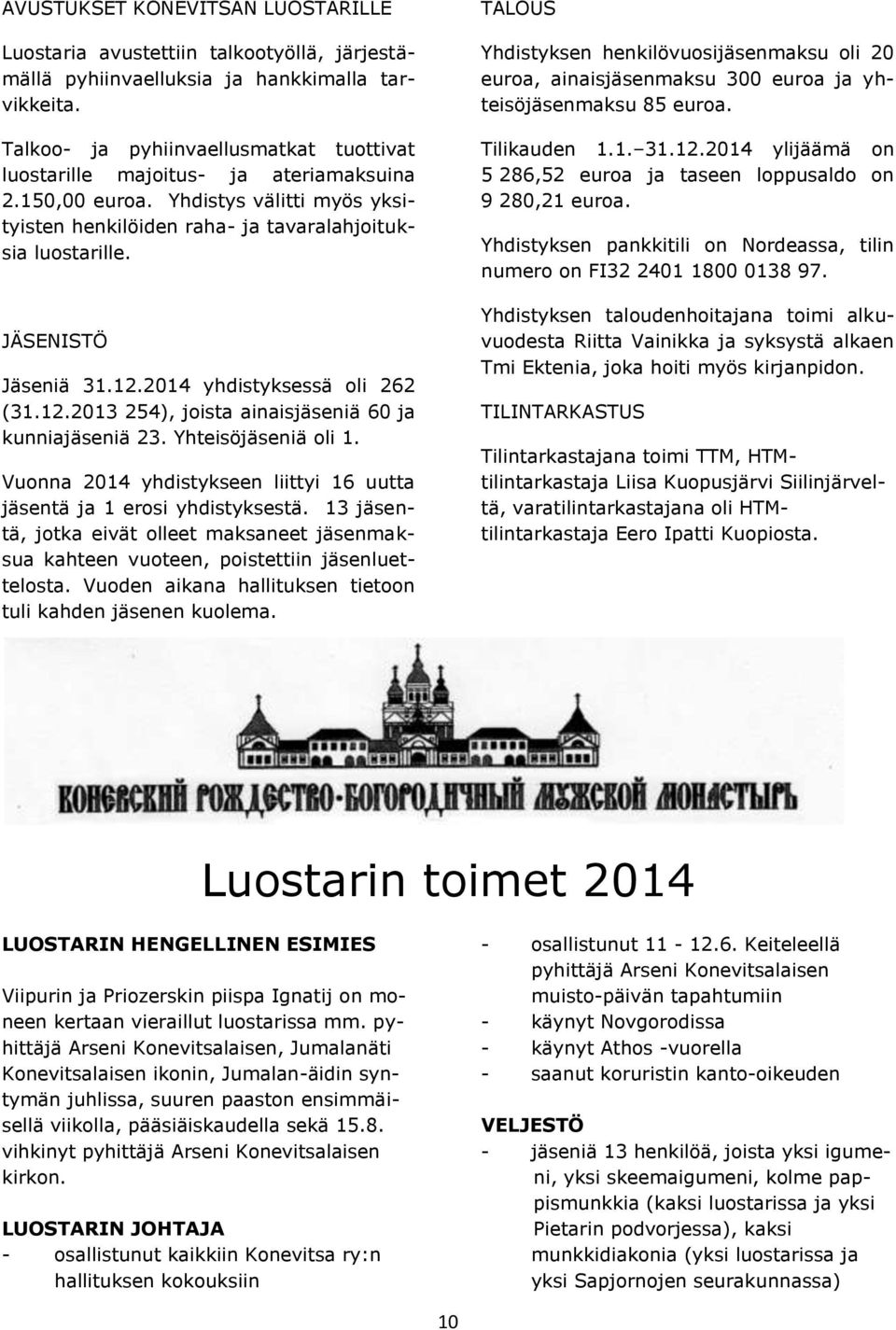 JÄSENISTÖ Jäseniä 31.12.2014 yhdistyksessä oli 262 (31.12.2013 254), joista ainaisjäseniä 60 ja kunniajäseniä 23. Yhteisöjäseniä oli 1.