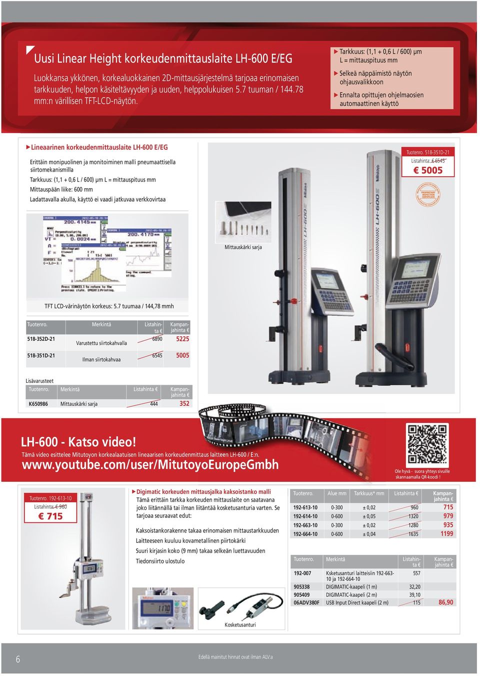 Selkeä näppäimistö näytön ohjausvalikkoon Ennalta opittujen ohjelmaosien automaattinen käyttö Lineaarinen korkeudenmittauslaite LH-6 E/EG 518-351D-21 Listahinta: 6545 Erittäin monipuolinen ja