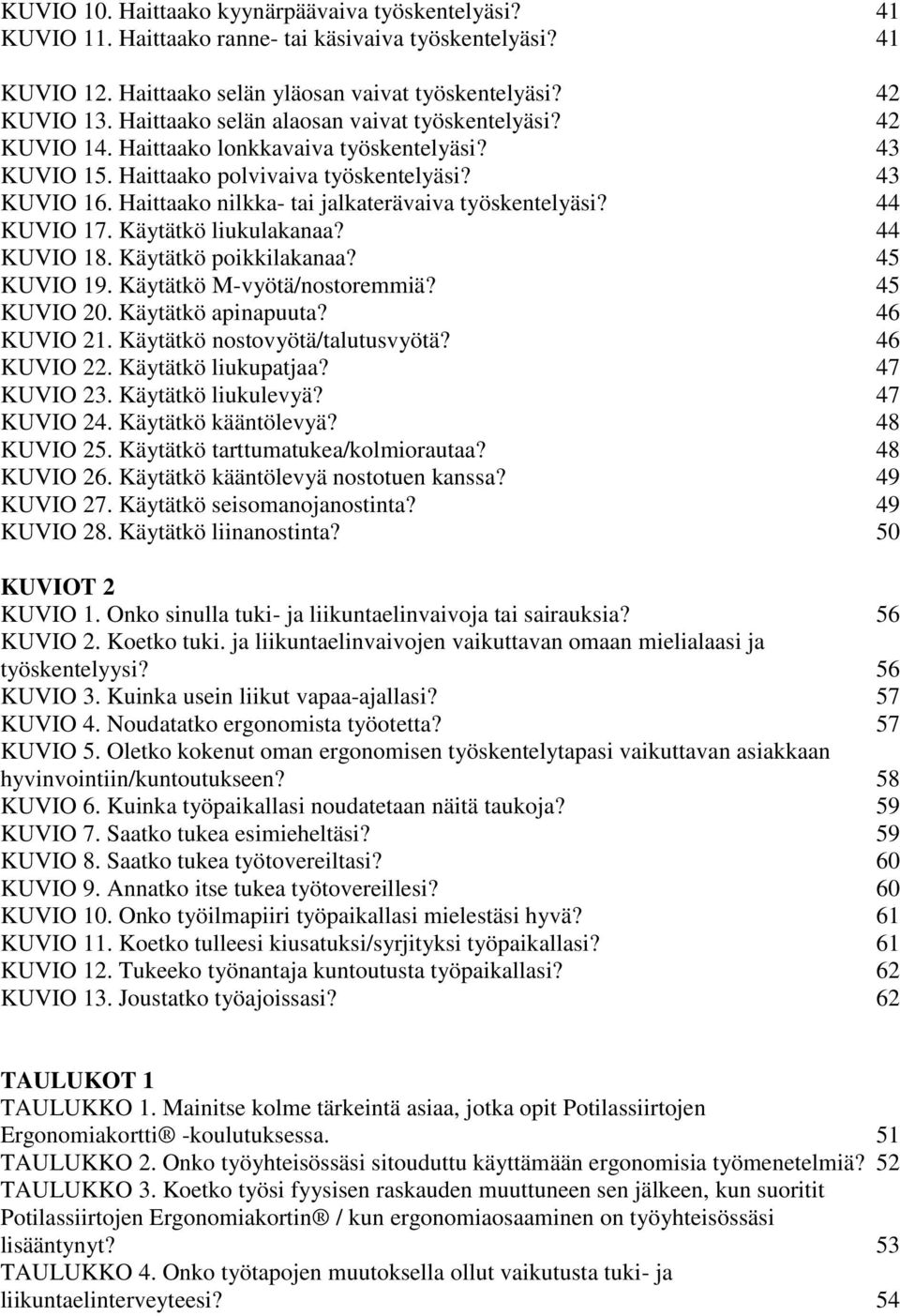 Haittaako nilkka- tai jalkaterävaiva työskentelyäsi? 44 KUVIO 17. Käytätkö liukulakanaa? 44 KUVIO 18. Käytätkö poikkilakanaa? 45 KUVIO 19. Käytätkö M-vyötä/nostoremmiä? 45 KUVIO 20.