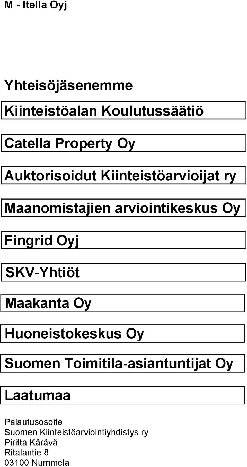 SKV-Yhtiöt Maakanta Oy Huoneistokeskus Oy Suomen Toimitila-asiantuntijat Oy Laatumaa