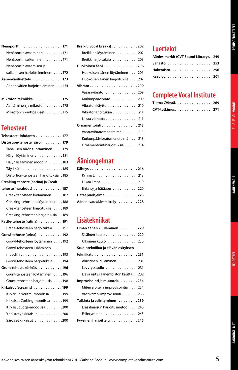 ...206 Huokoisen äänen harjoituksia... 207 Luettelot Ääniesimerkit (CVT Sound Library) 249 Sanasto 253 Hakemisto 256 Kaaviot 261 Perusperiaatteet Äänen värien harjoitteleminen.