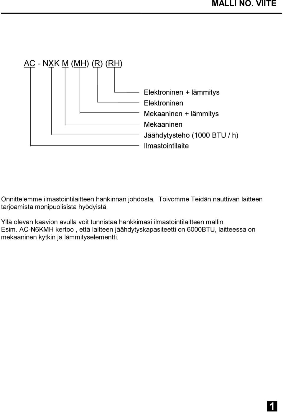 BTU / h) Ilmastointilaite Onnittelemme ilmastointilaitteen hankinnan johdosta.