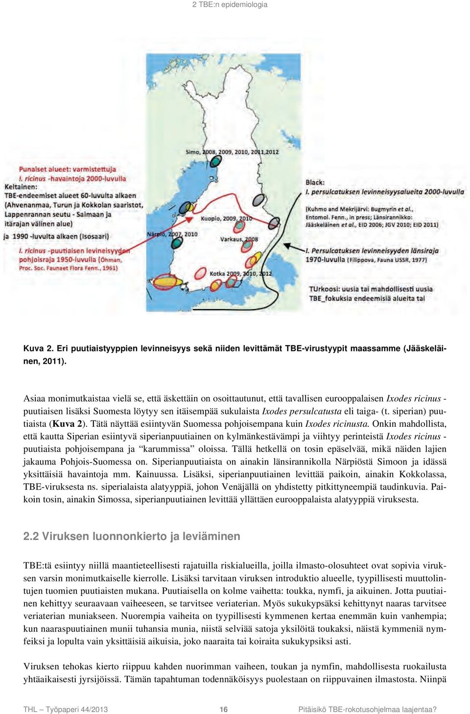 taiga- (t. siperian) puutiaista (Kuva 2). Tätä näyttää esiintyvän Suomessa pohjoisempana kuin Ixodes ricinusta.