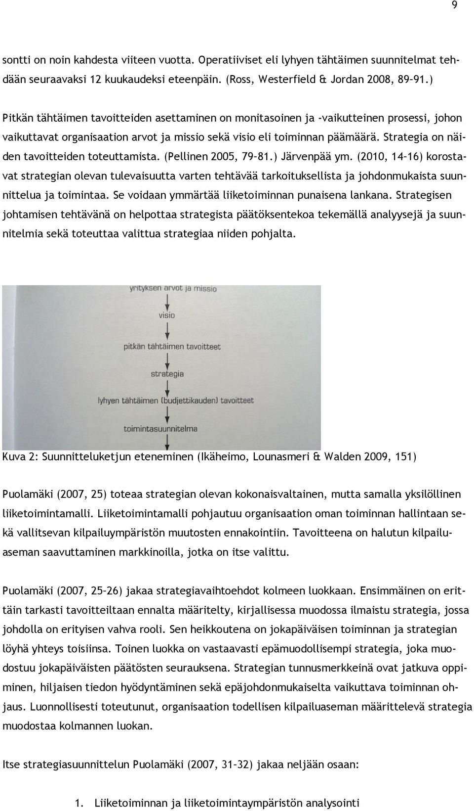 Strategia on näiden tavoitteiden toteuttamista. (Pellinen 2005, 79 81.) Järvenpää ym.