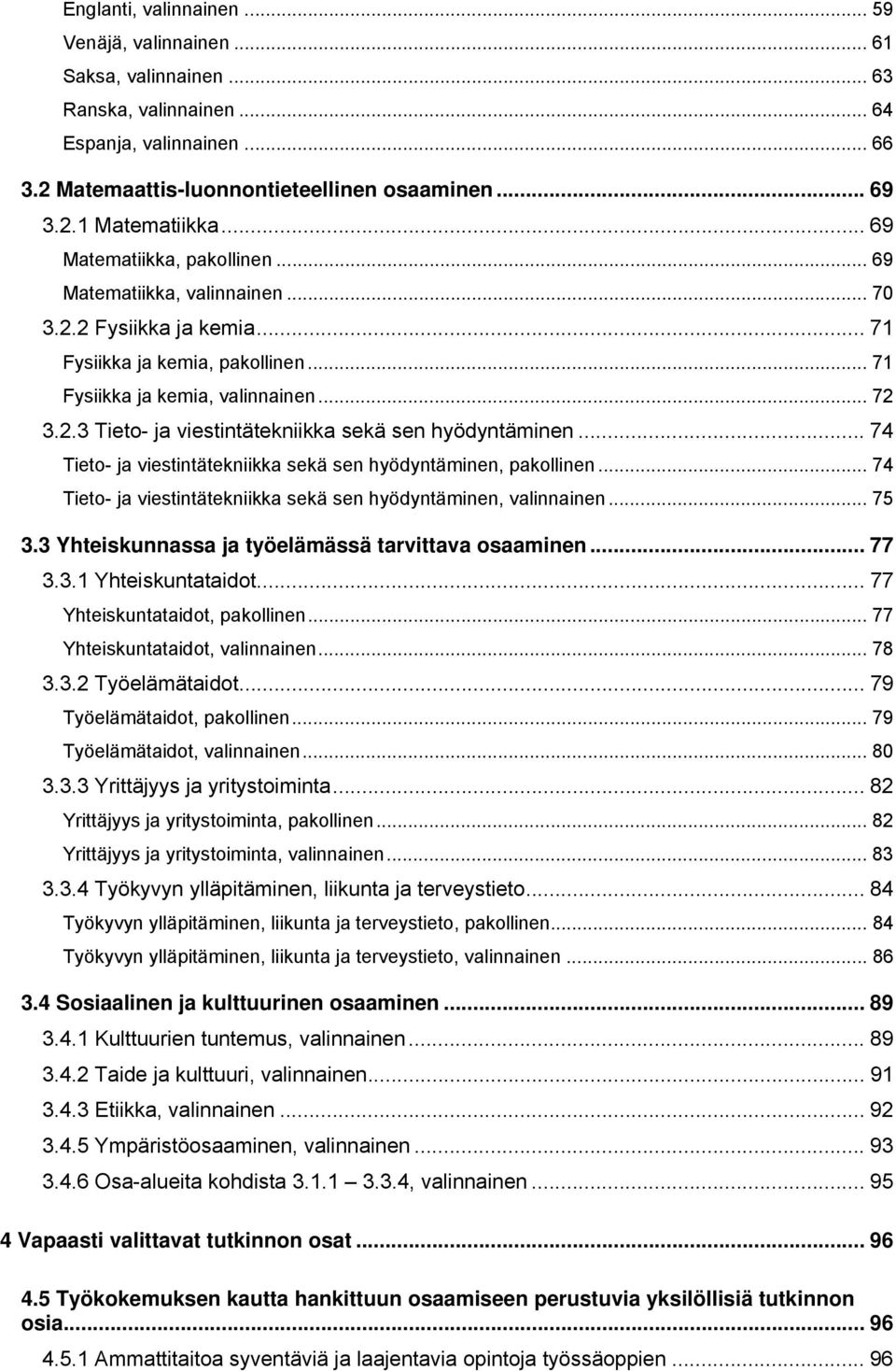 .. 74 Tieto- ja viestintätekniikka sekä sen hyödyntäminen, pakollinen... 74 Tieto- ja viestintätekniikka sekä sen hyödyntäminen, valinnainen... 75 3.