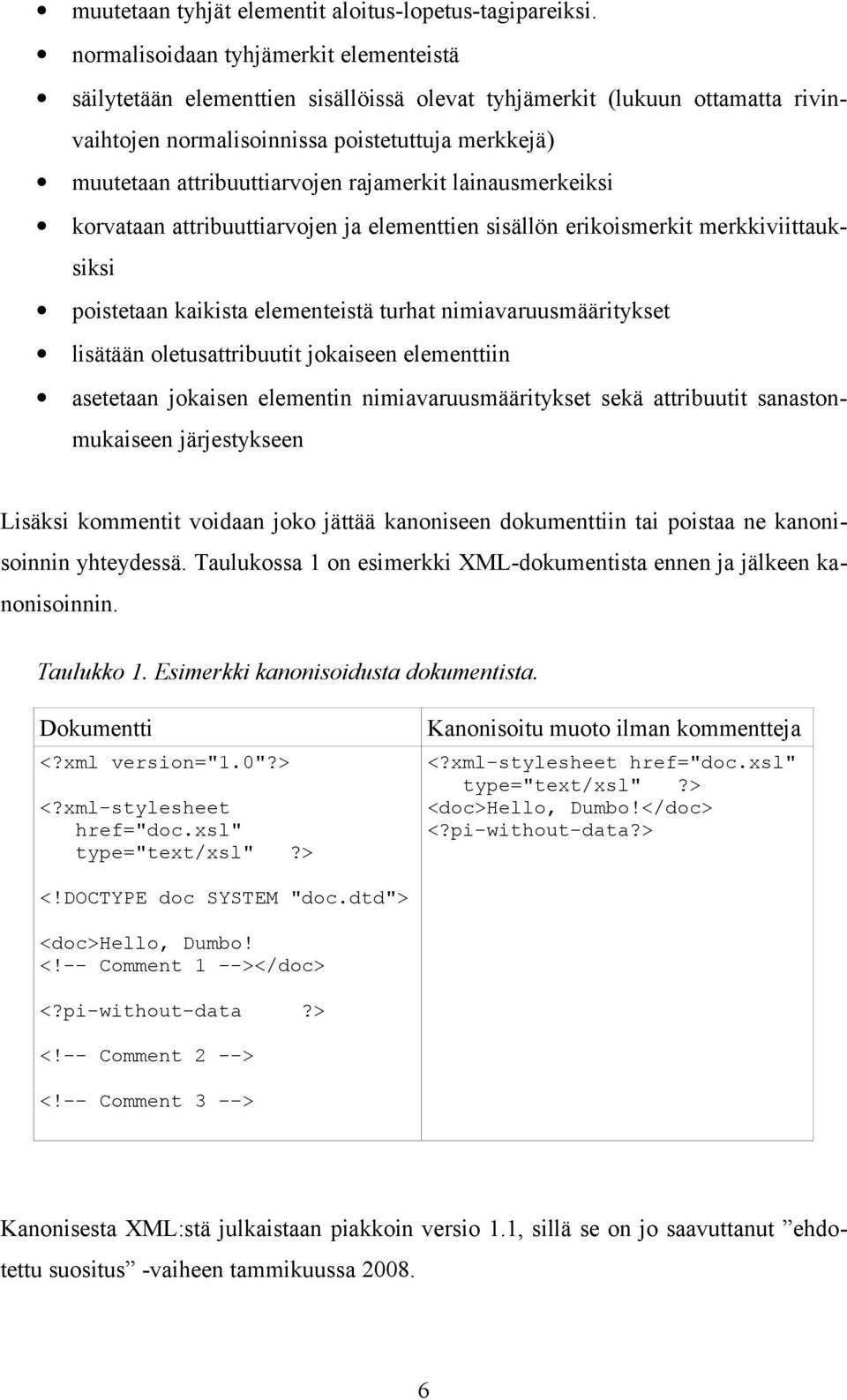 rajamerkit lainausmerkeiksi korvataan attribuuttiarvojen ja elementtien sisällön erikoismerkit merkkiviittauksiksi poistetaan kaikista elementeistä turhat nimiavaruusmääritykset lisätään