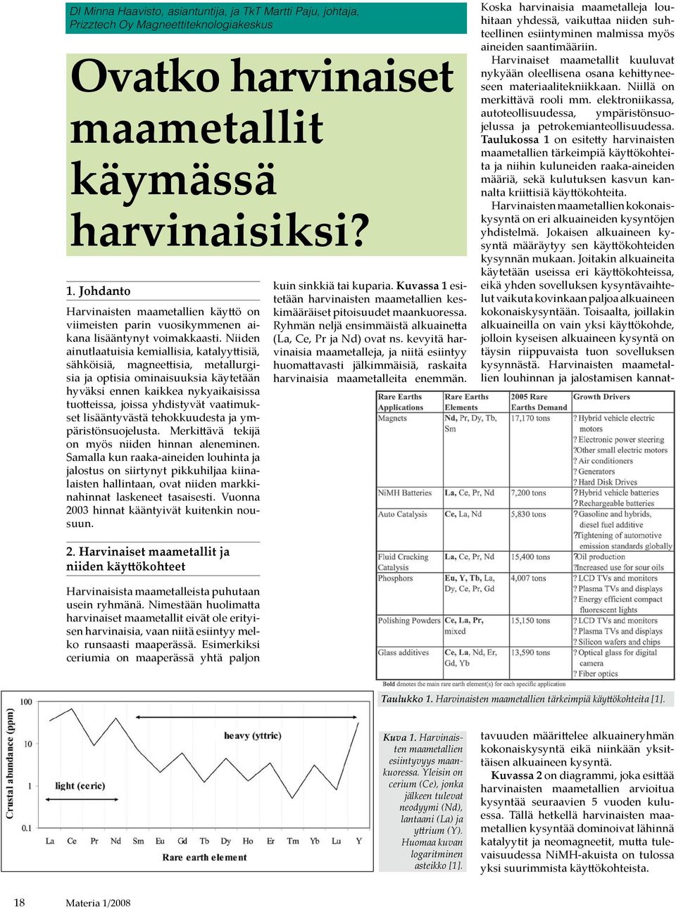 Niiden ainutlaatuisia kemiallisia, katalyyttisiä, sähköisiä, magneettisia, metallurgisia ja optisia ominaisuuksia käytetään hyväksi ennen kaikkea nykyaikaisissa tuotteissa, joissa yhdistyvät