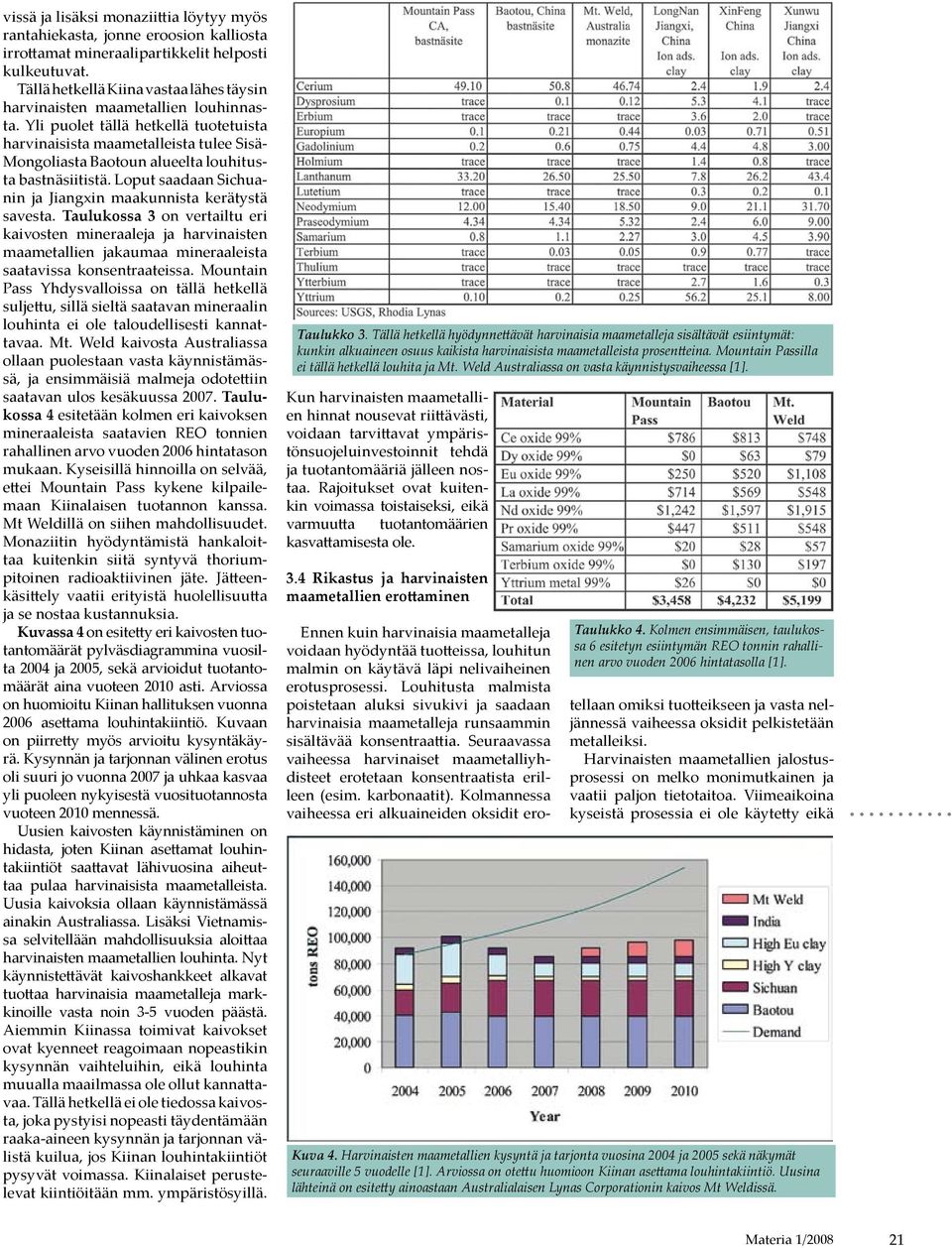 Yli puolet tällä hetkellä tuotetuista harvinaisista maametalleista tulee Sisä- Mongoliasta Baotoun alueelta louhitusta bastnäsiitistä.