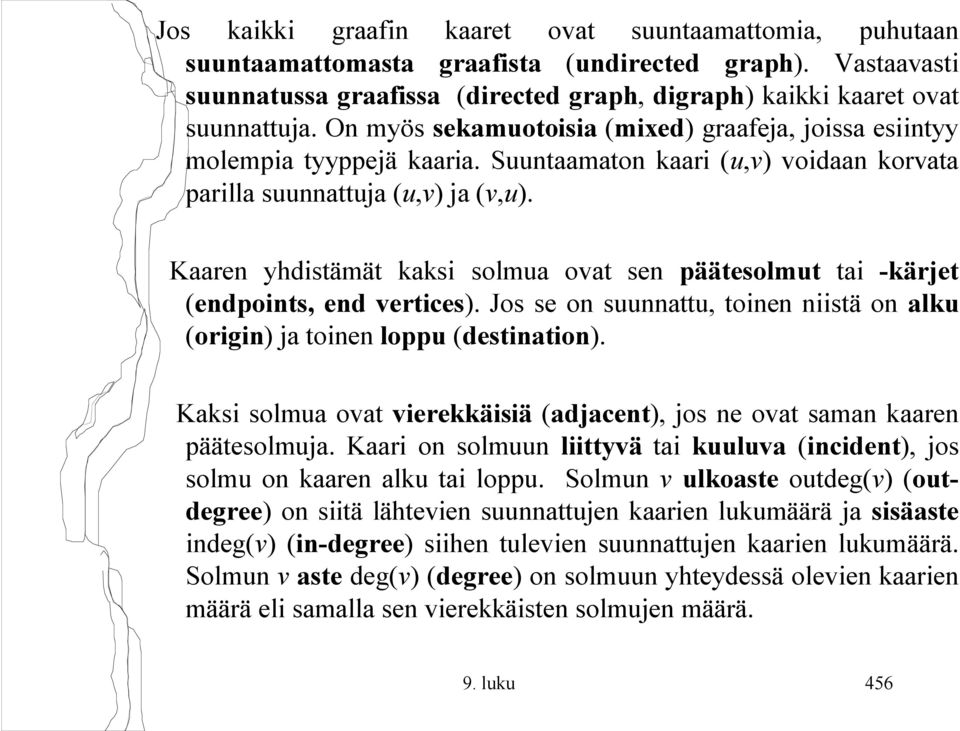 Kaaren yhdistämät kaksi solmua ovat sen päätesolmut tai kärjet (endpoints, end vertices). Jos se on suunnattu, toinen niistä on alku (origin) ja toinen loppu (destination).